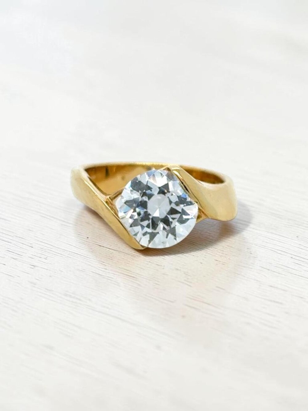 Gold-Tone Round CZ Bypass Ring